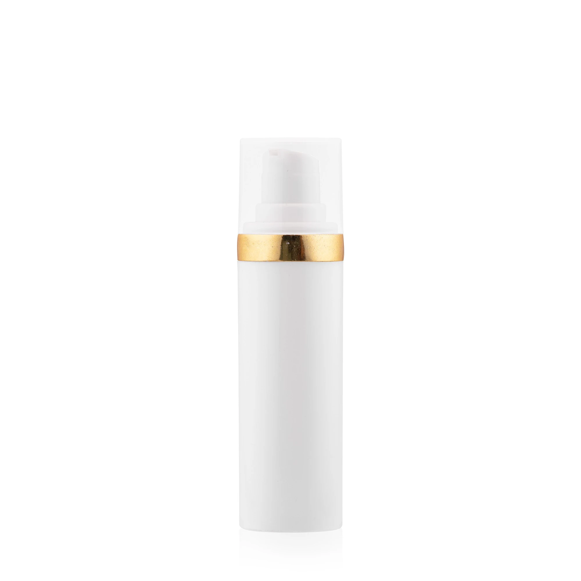 Frasco Airless MEG Branco com Friso Dourado 30ml